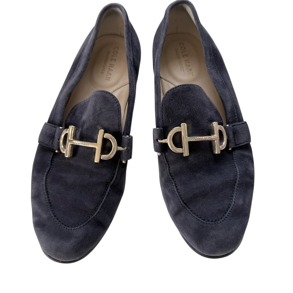 Cole Haan Navy Suede Horsebit Loafers 5.5 B Gold Hardware Preppy‎ Office Flat